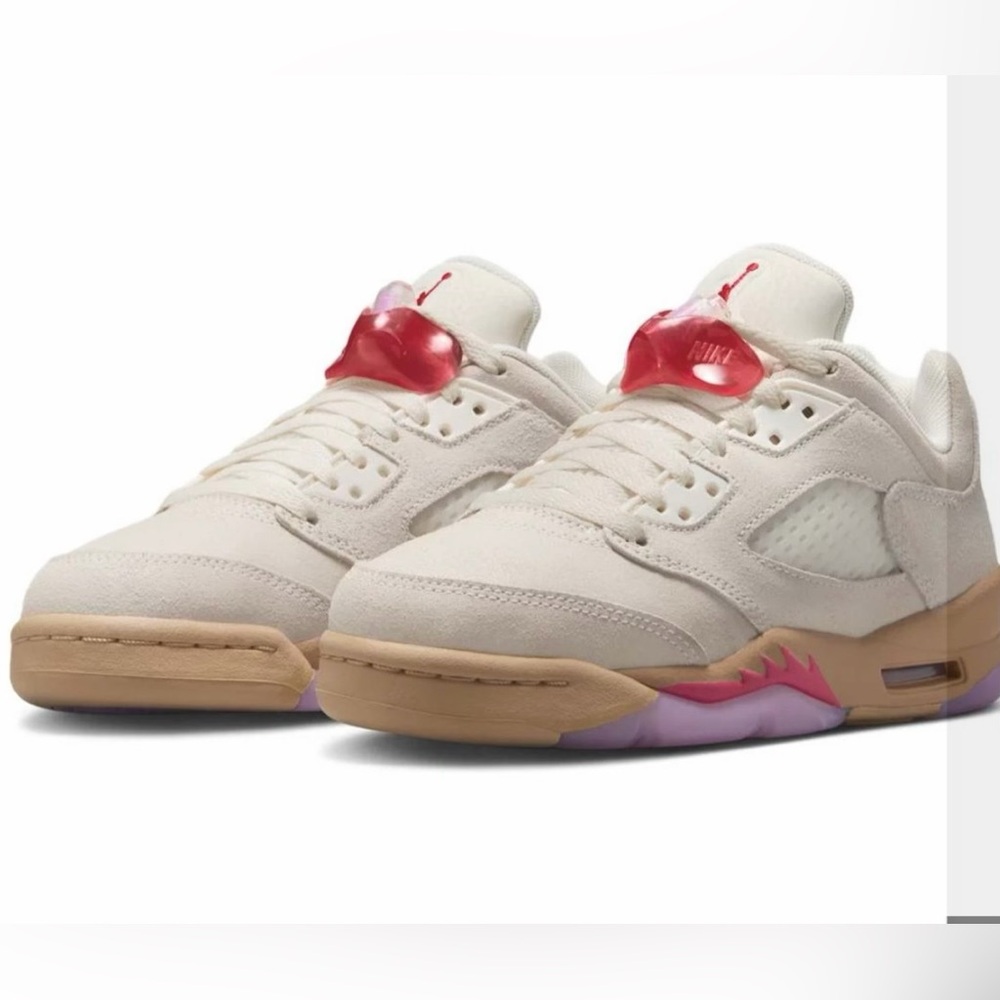 Air Jordan 5 Retro Low’s  Cream Suede Low-Top with red & Purple accent colors